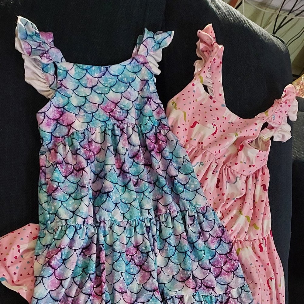Two adorable sundresses: Mermaid and Unicorns, 4/5